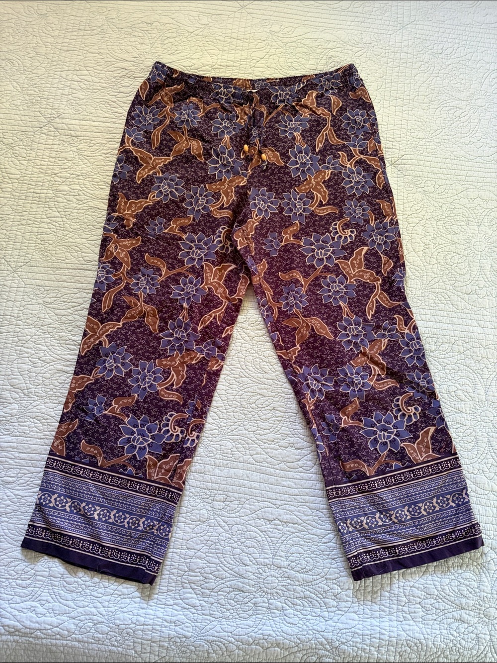 Coldwater Creek Blue & Brown Floral Wide Leg Pants